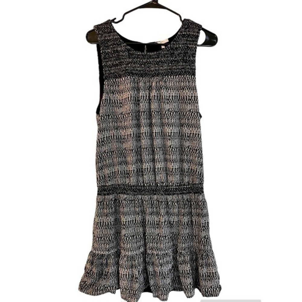 Joie Large Leilou Dress Silk Blouson Caviar Black Gray Sleeveless Size L